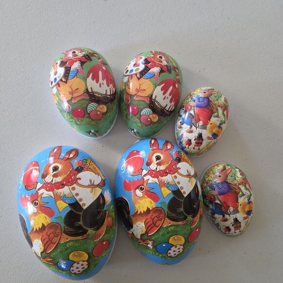 Vintage Antique German Paper Mache Nesting Eggs Set Of 3 Easter Peter Rabbit Vtg - Picture 5 of 11